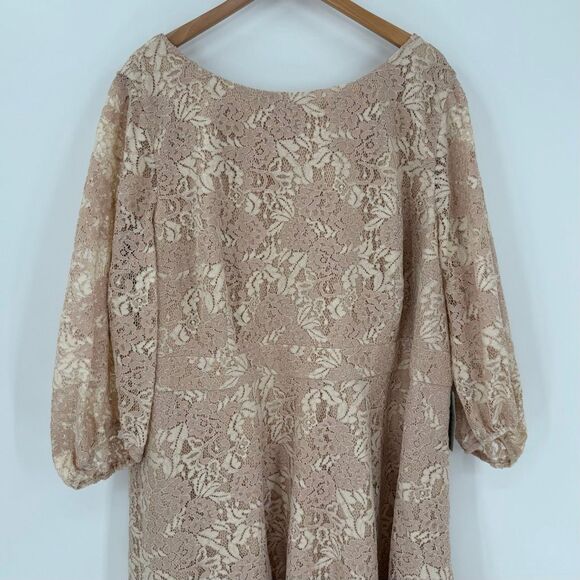 Eliza J‎ Bateau Neck Lace Fit & Flare Knee Length Dress Pink Plus Women 24W - Picture 2 of 11